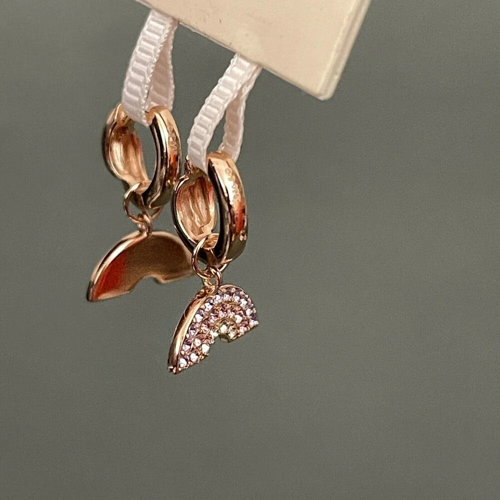 Rose Gold Pink Multicolor Rhinestones Women's Fashion Hoop Earrings NWOT